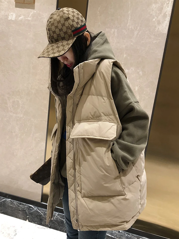 迪卡侬新款羽绒服胖mm大码200斤羽绒羽绒马甲女外穿秋冬韩版宽松