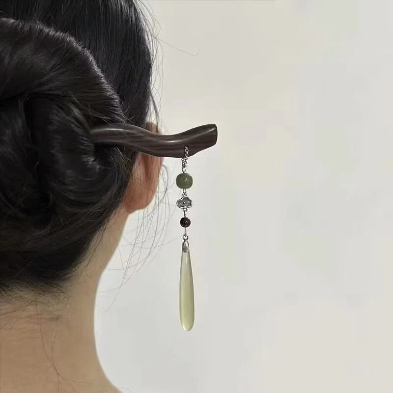 青荷原创新中式发簪古风汉服流苏木簪天然木簪子