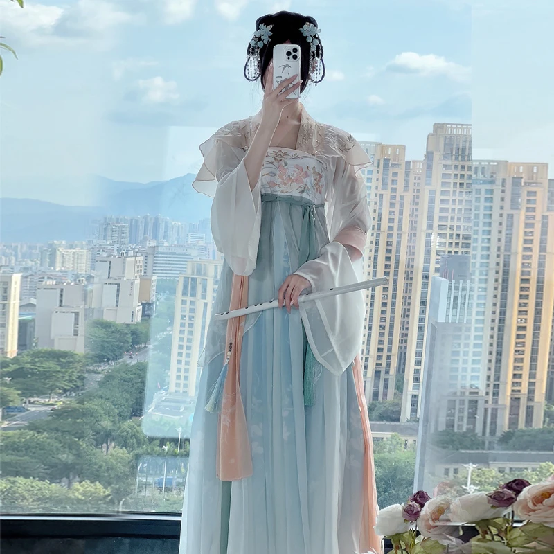 锦轩阁原创【芙蓉】汉服女中国风唐制一片式齐胸襦裙汉元素日常春款