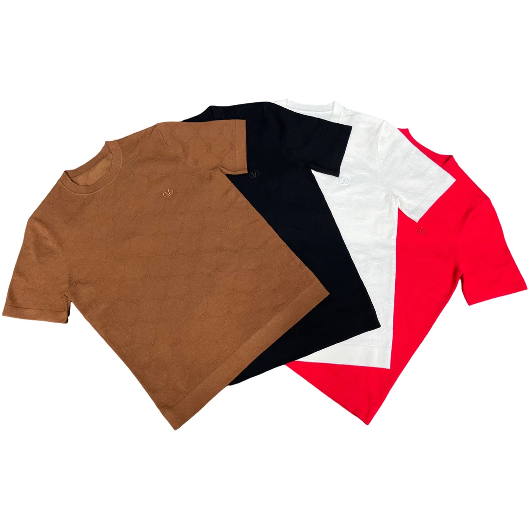 2025春季本命年新款男士百搭针织高品质提花刺绣休闲圆领毛衣短袖