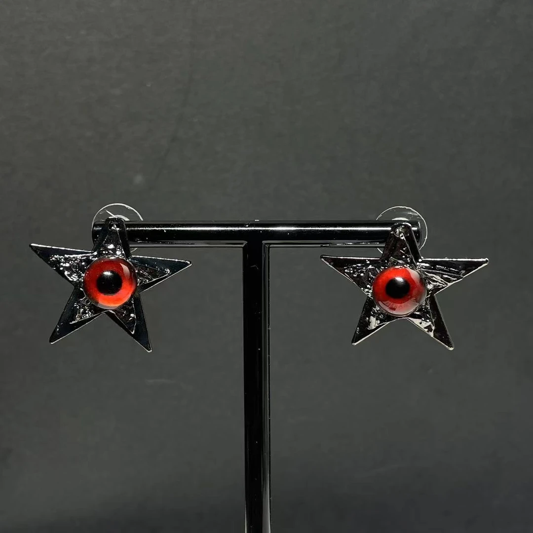 铜合金耳饰 1646暗黑系五角星缠绕眼睛耳钉甜酷女潮新款万圣饰品