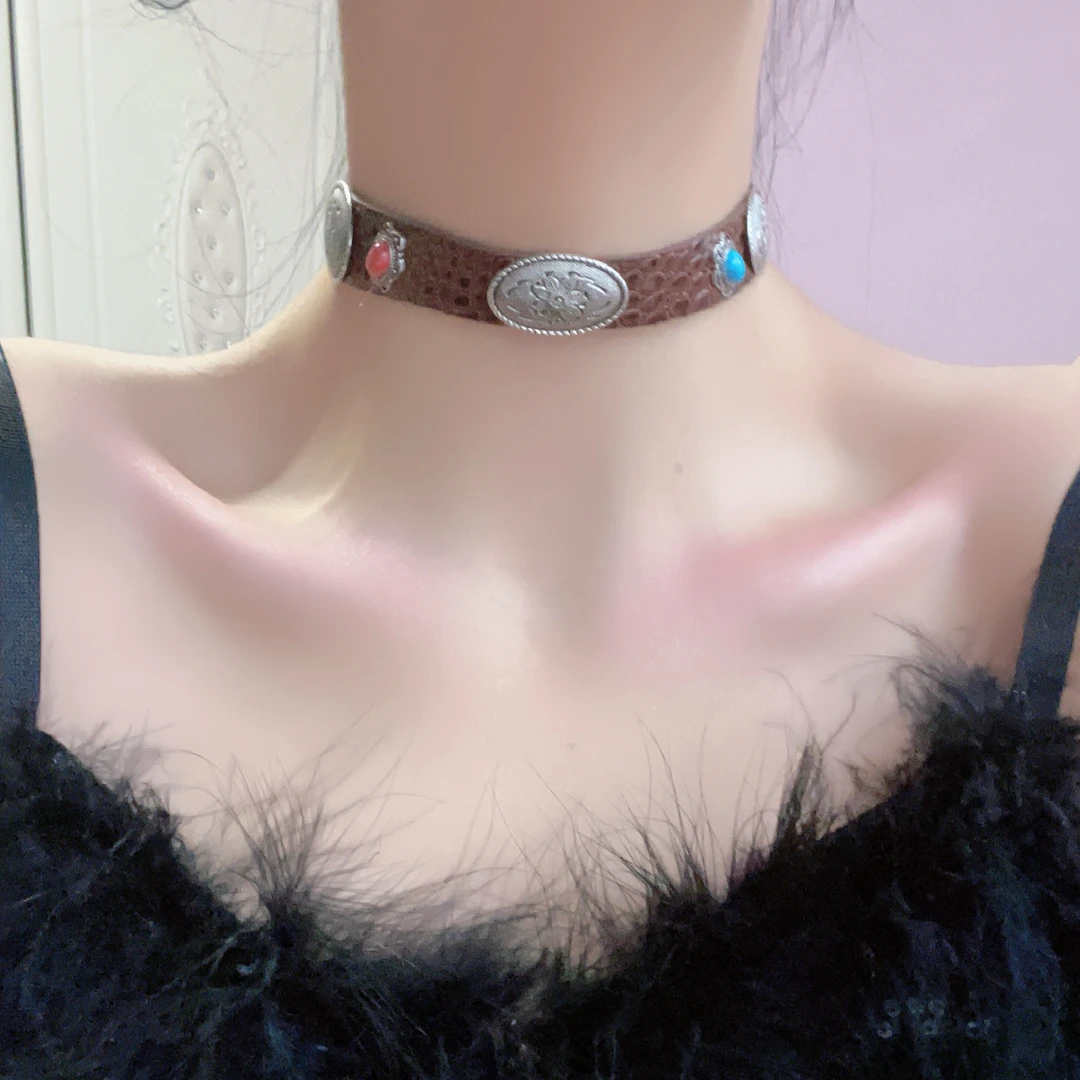 非金属皮质项链 复古皮choker高级感小众辣妹项圈百搭劲链时尚