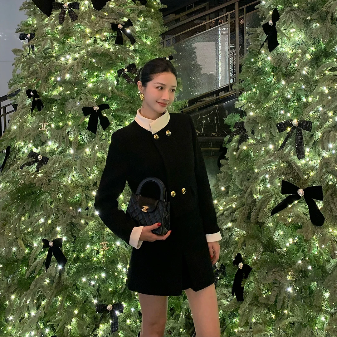 左边女装财阀千金系列2024秋冬新款精致毛呢小香风外套/短裙套装