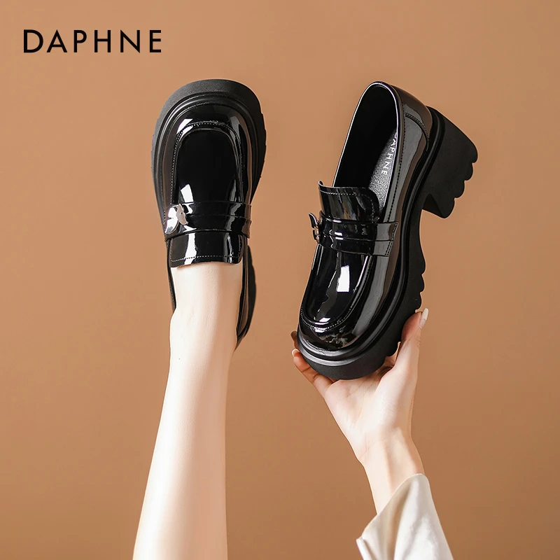 达芙妮乐福鞋女2023年新款爆款单鞋百搭女鞋复古JK风厚底小皮鞋