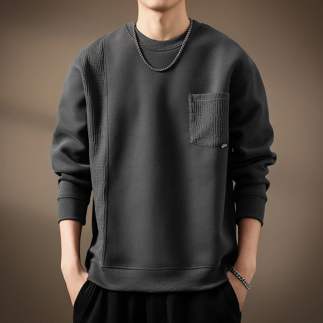 高端重磅420G拼接卫衣男士宽松大码秋季新款潮圆领打底衫美式上衣