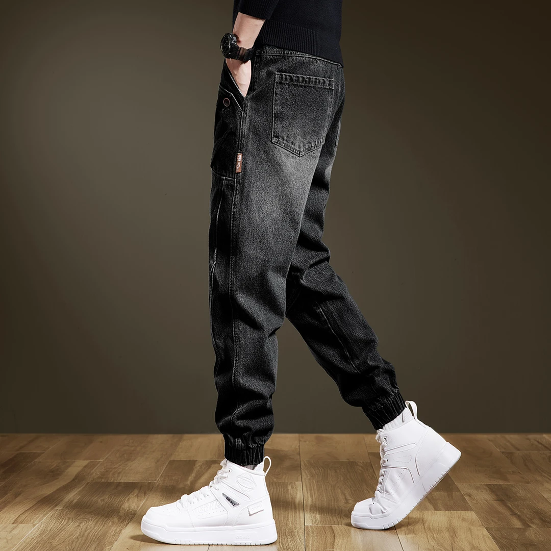 美式潮牌复古工装牛仔裤男士秋季宽松大码哈伦直筒休闲束脚长裤男