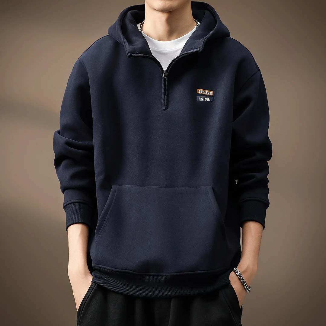 高端420g重磅连帽半拉链卫衣男2025秋季新款美式宽松大码潮牌外套