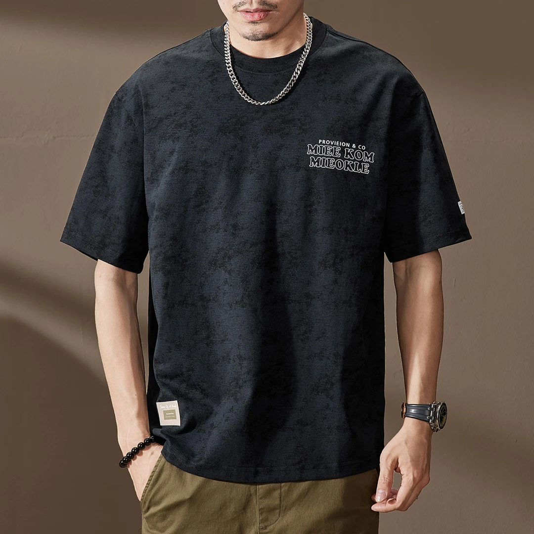 美式复古扎染水洗短袖t恤男士高端夏季重磅宽松潮牌纯棉云染体恤