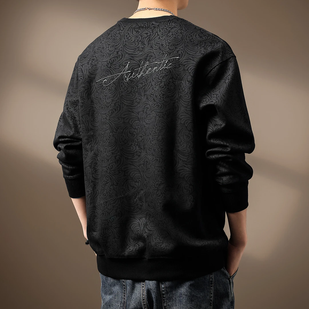 高端340g高级感重磅圆领卫衣男秋季新款宽松大码设计感印花上衣男