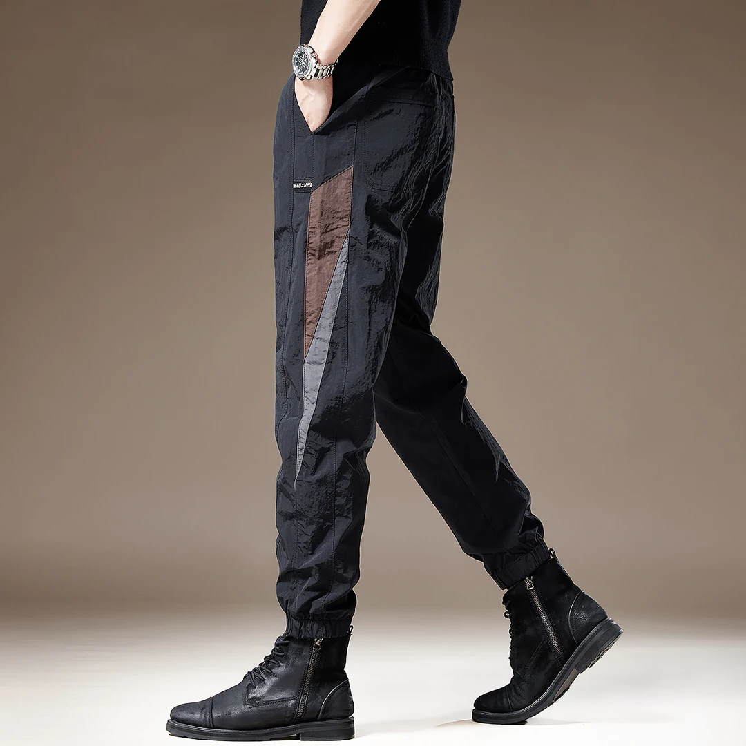 美式撞色拼接休闲裤男高端秋季新款束脚宽松大码运动伞兵冲锋裤男