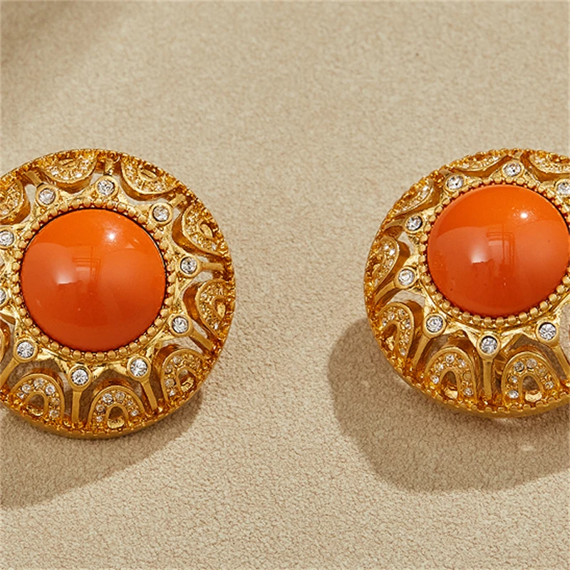 铜合金耳饰 复古镶嵌耳钉