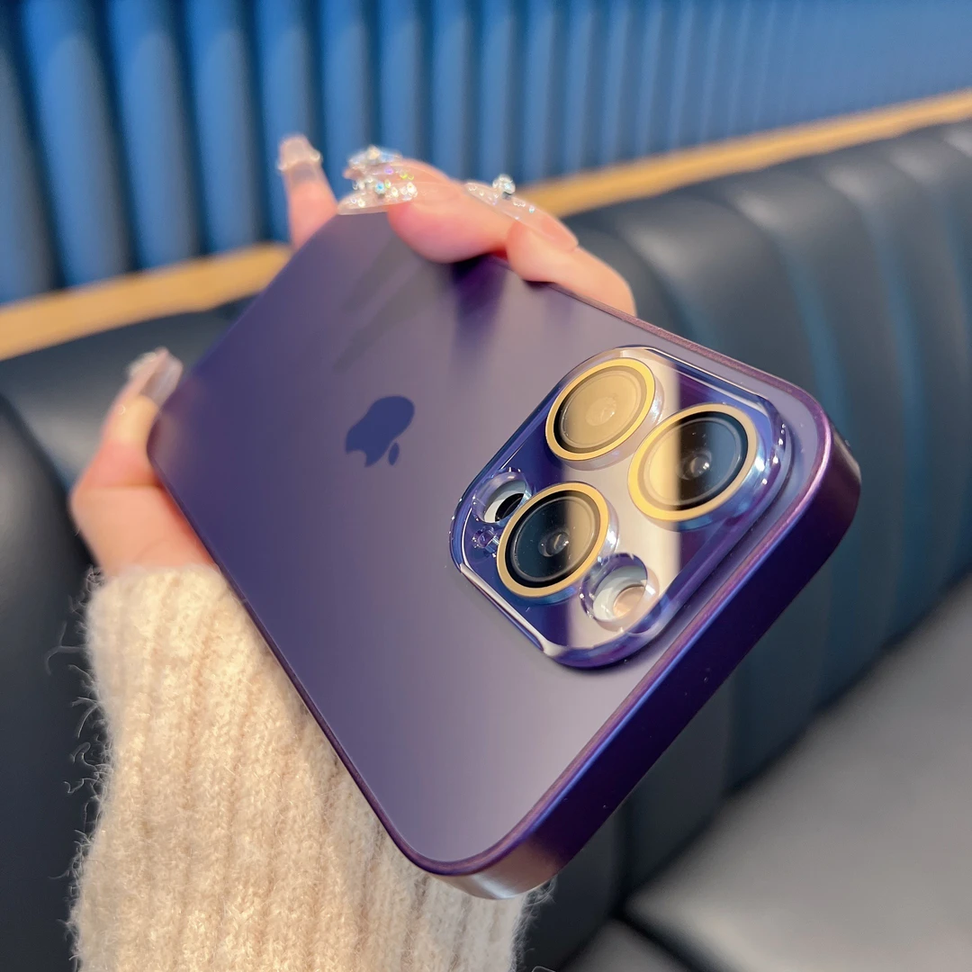 高级感简约苹果14PROMAX手机壳iPhone13pro磨砂玻璃11/12带镜头膜