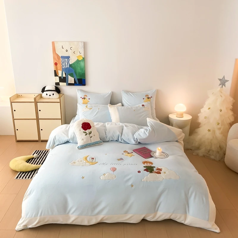 2024新款加厚牛奶绒四件套卡通高端秋冬床上用品-小王子