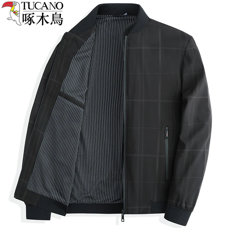 TUCANO/啄木鳥格纹夹克男士2023春季新款中老年人爸爸春秋装外套