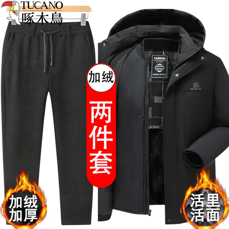 TUCANO/啄木鳥【金丝加绒休闲裤+加绒加厚可脱卸内胆、帽子棉服】