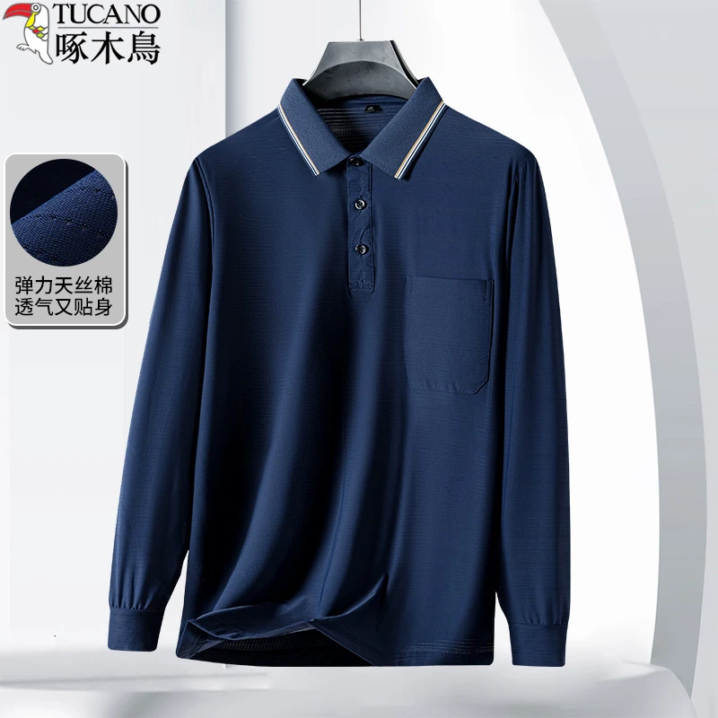 【锦氨冰丝】啄木鸟秋季Polo衫爸爸装休闲长袖t恤中年男士翻领上衣