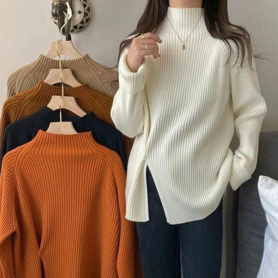 秋冬新款半高领针织打底衫内搭宽松百搭慵懒风上衣加厚洋气毛衣女
