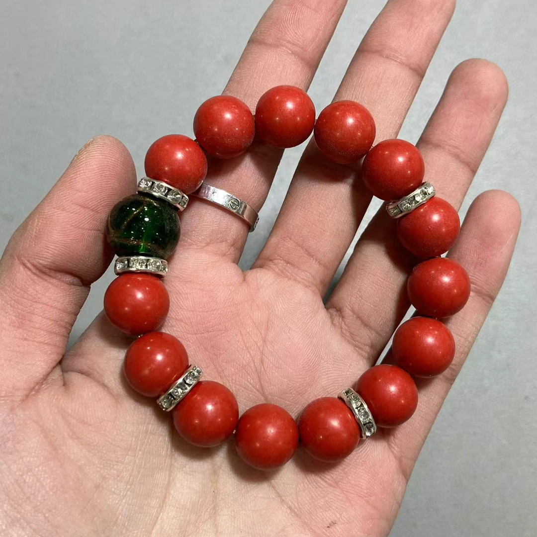含辰砂工艺品C434辰砂帝王砂圆珠配饰款卡1.2cm单圈手串