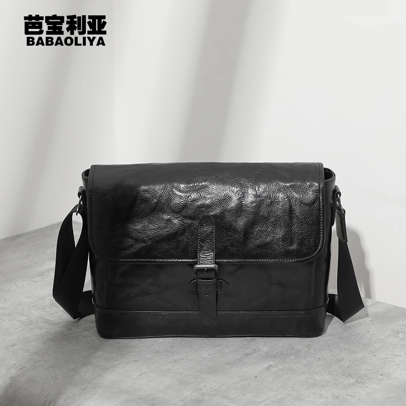 芭宝利亚真皮男包高档商务休闲包轻奢斜挎包品牌单肩包百搭邮差包