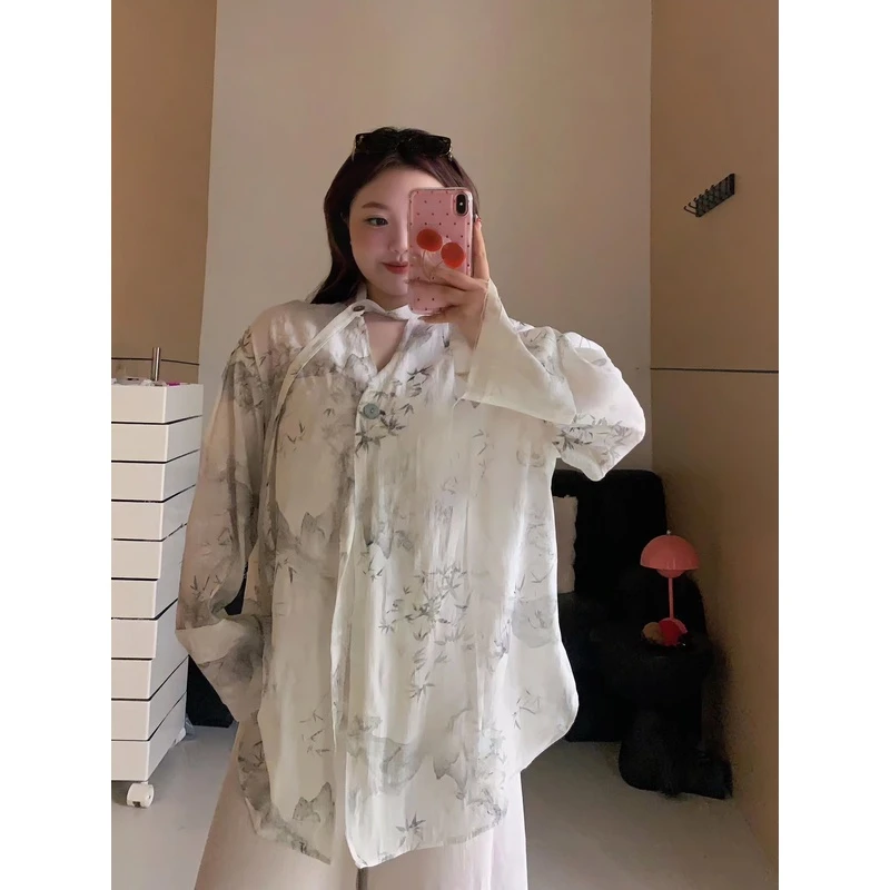 现货慧芝huizhi 4069 新中式水墨防晒开衫 毛边设计阔版防晒衬衣