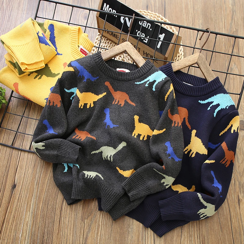 春秋季儿童满印恐龙纯棉中大童毛线衣   011