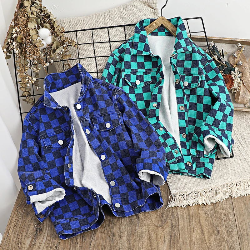 春秋季儿童格子纯棉中大童衬衫外套   217