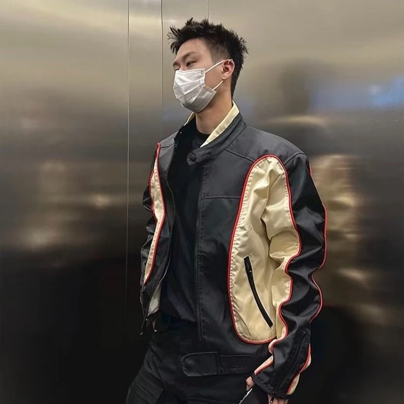 秋冬美式复古机车服男潮秋冬季拼接高级感夹克高街痞休闲外套春季