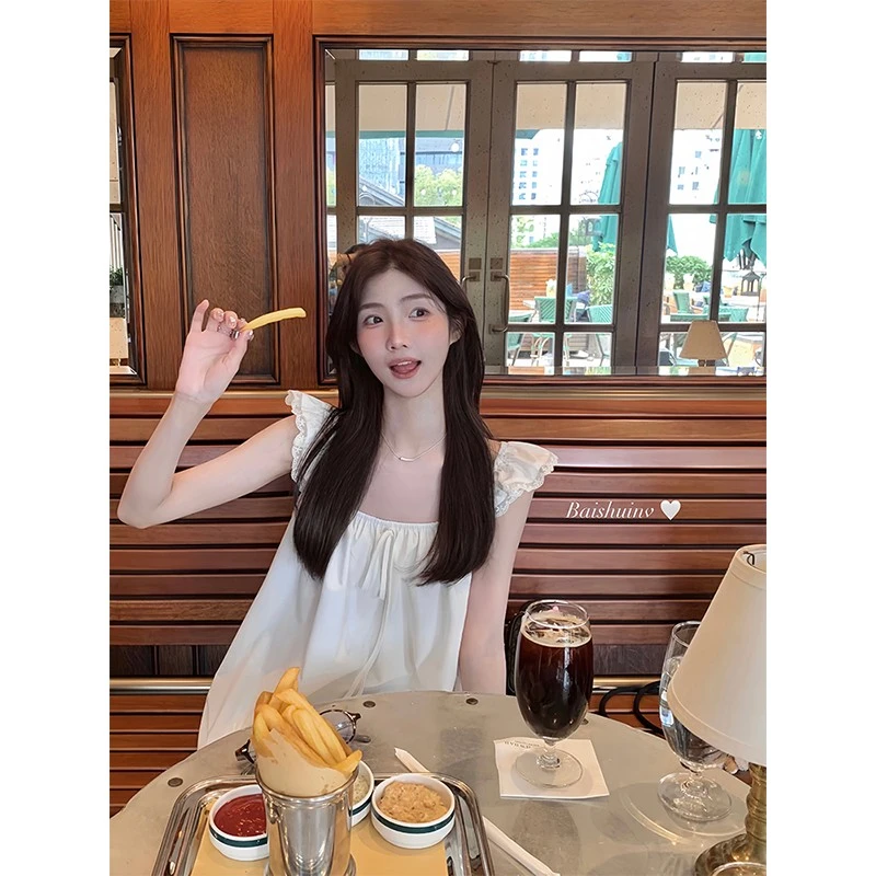 白水女【乖乖牌~】气质显瘦设计感甜美小飞袖白色雪纺衫B40642511