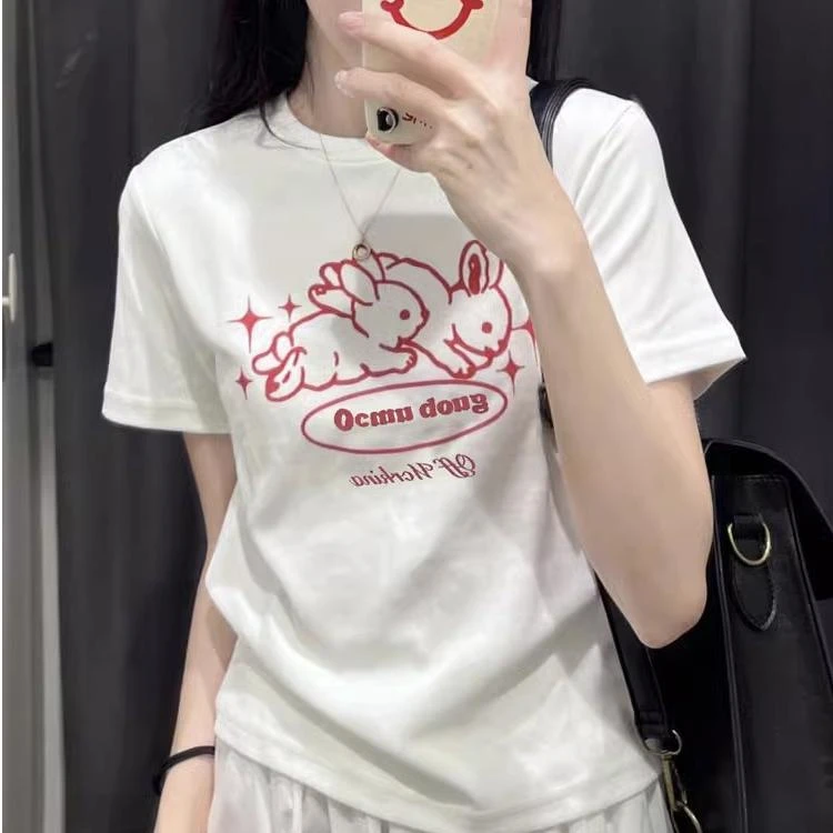 棉正肩短袖t恤女夏甜辣风修身显瘦网红小众短款小个子精致上衣