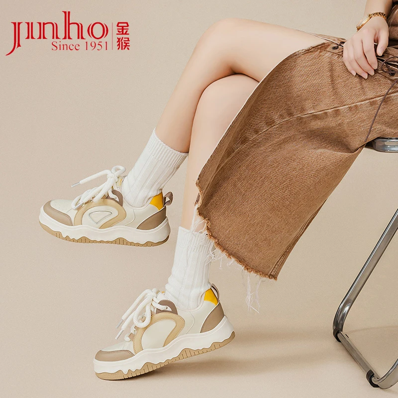 Jinho/金猴时尚百搭女士小白鞋圆头韩版潮流板鞋Q18064A