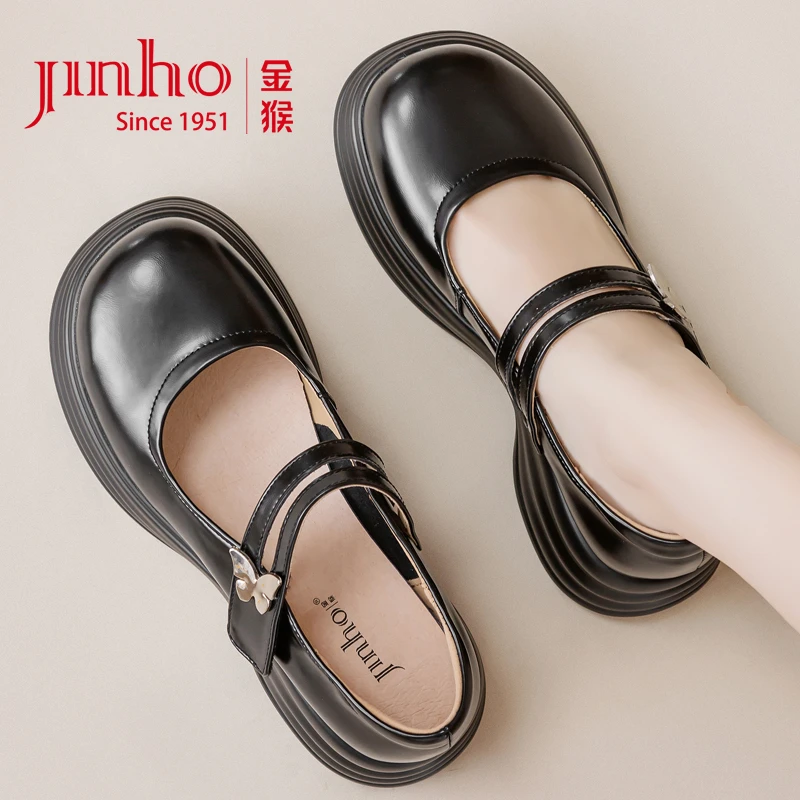 Jinho/金猴厚底日系学院风小皮鞋法式浅口魔术贴玛丽珍SQ59144A