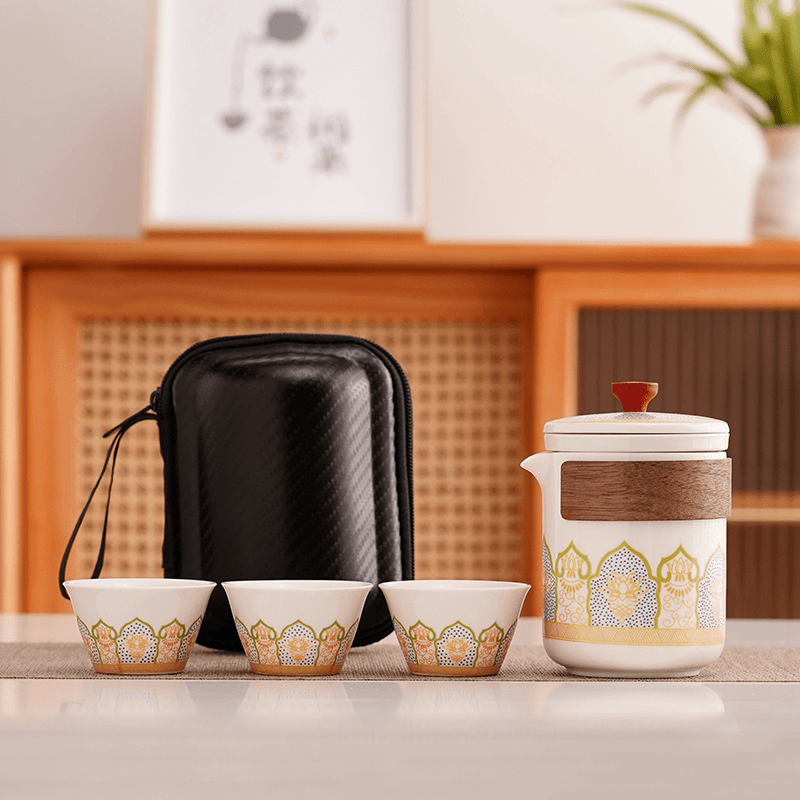 【豪迈新品】便携式茶壶高档旅行茶具便携式一壶三杯2-3人陶瓷套装