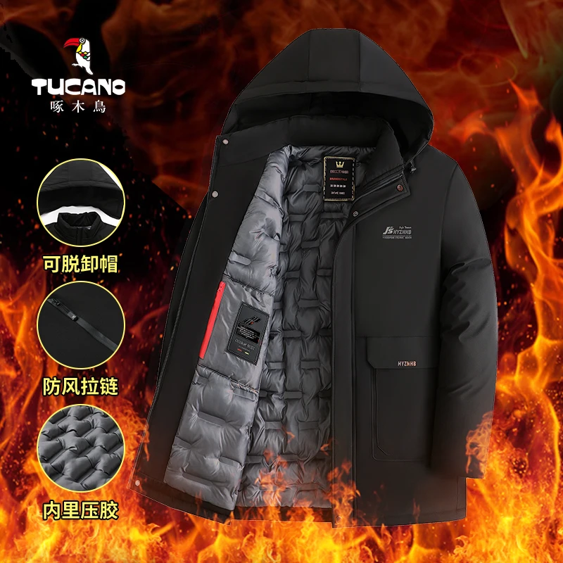 TUCANO/啄木鳥中长款加厚秋冬男士连帽保暖冬季大码男棉服休闲