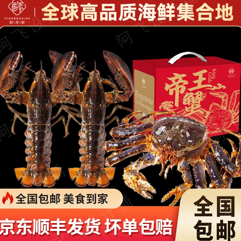 QD生冻蓝帝王蟹波士顿龙虾海鲜套餐礼盒发货肉质饱满