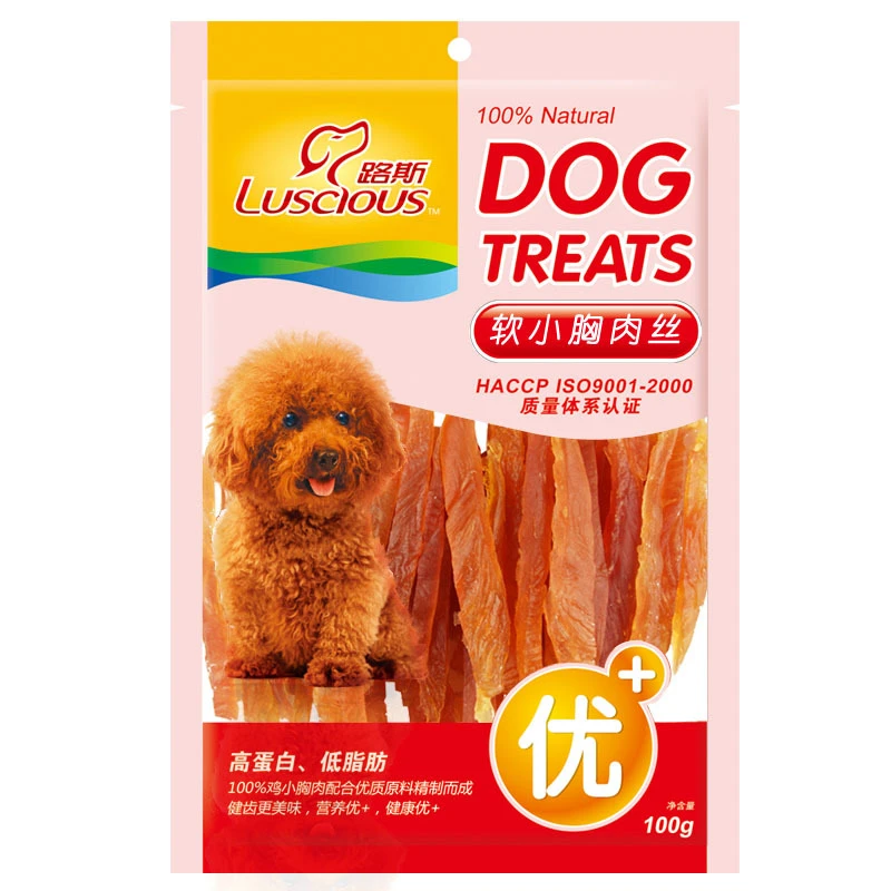 路斯通用宠物100g狗狗鸡肉条肉干肉丝泰迪比熊训练奖励狗磨牙零食