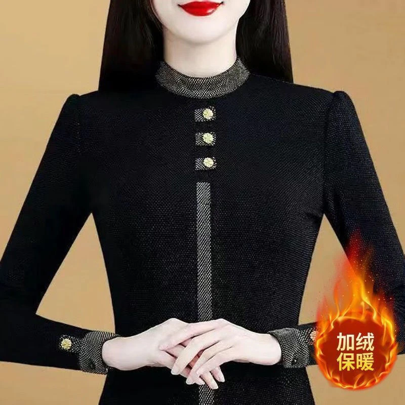 半高领加绒打底衫女秋冬贵夫人气质加厚短款保暖内搭修身上衣