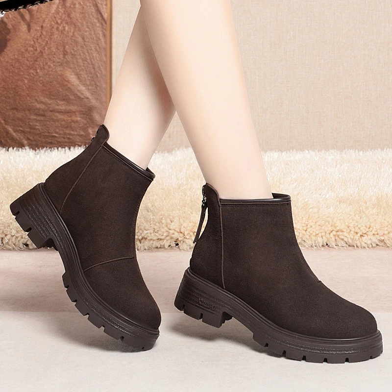 【牛皮】2968秋冬新款复古女靴软底厚底真皮加厚短靴新款百搭瘦瘦靴