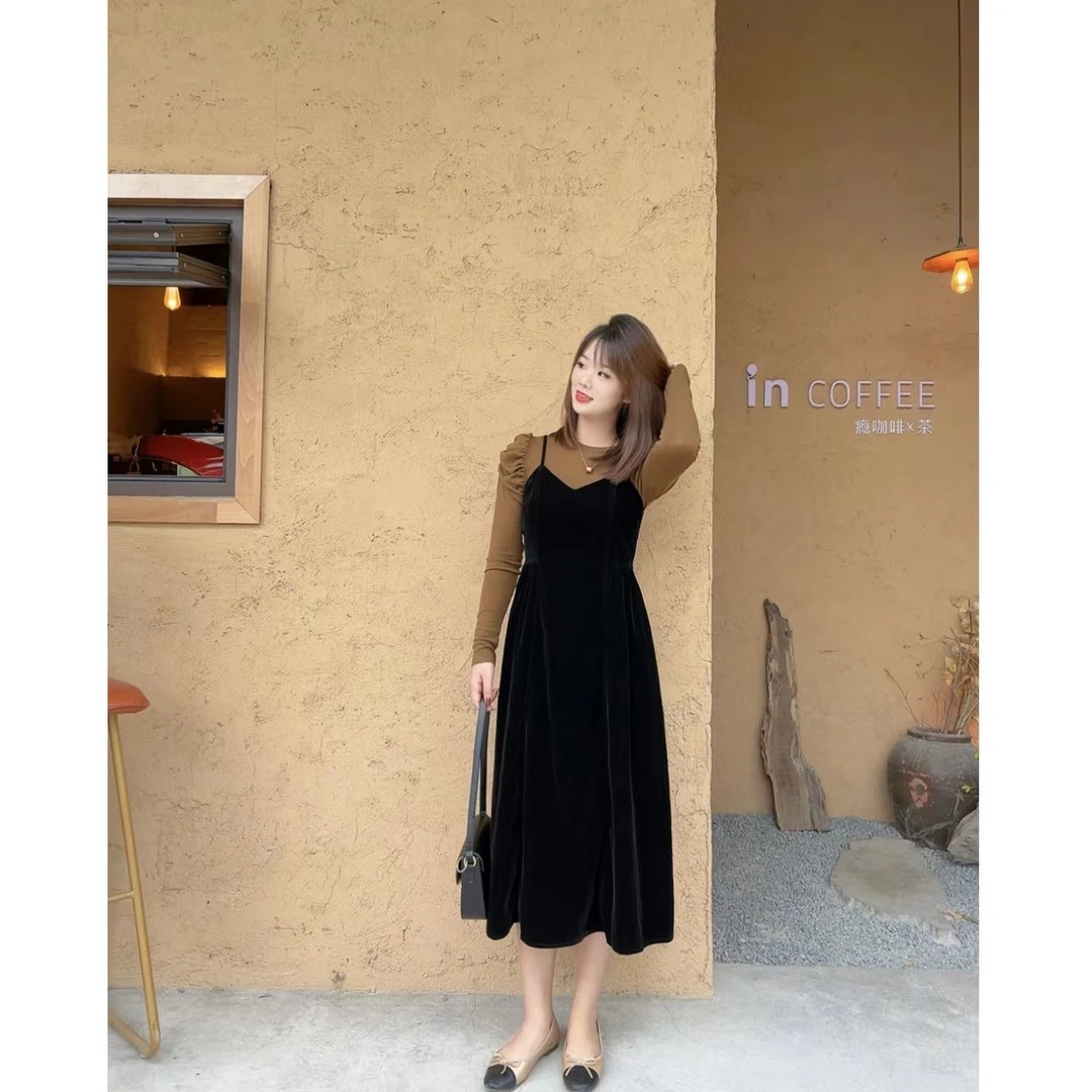 虎小姐【小巴黎】高级配色 气质显瘦两件套连衣裙