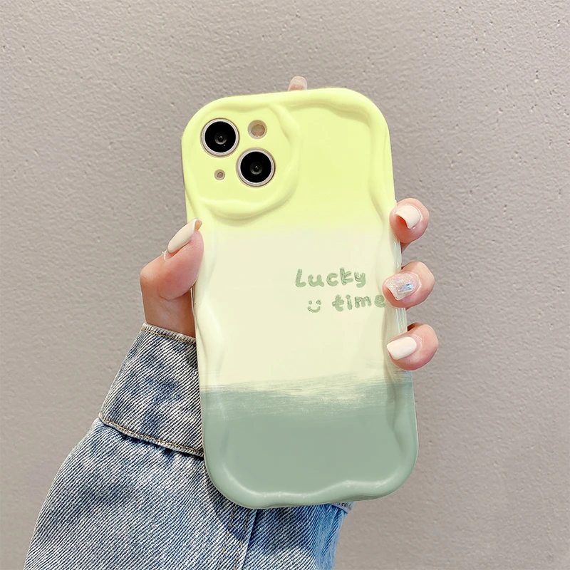 英文lucky曲边纹苹果15全包手机壳（华为oppo小米vivo）mate60硅胶