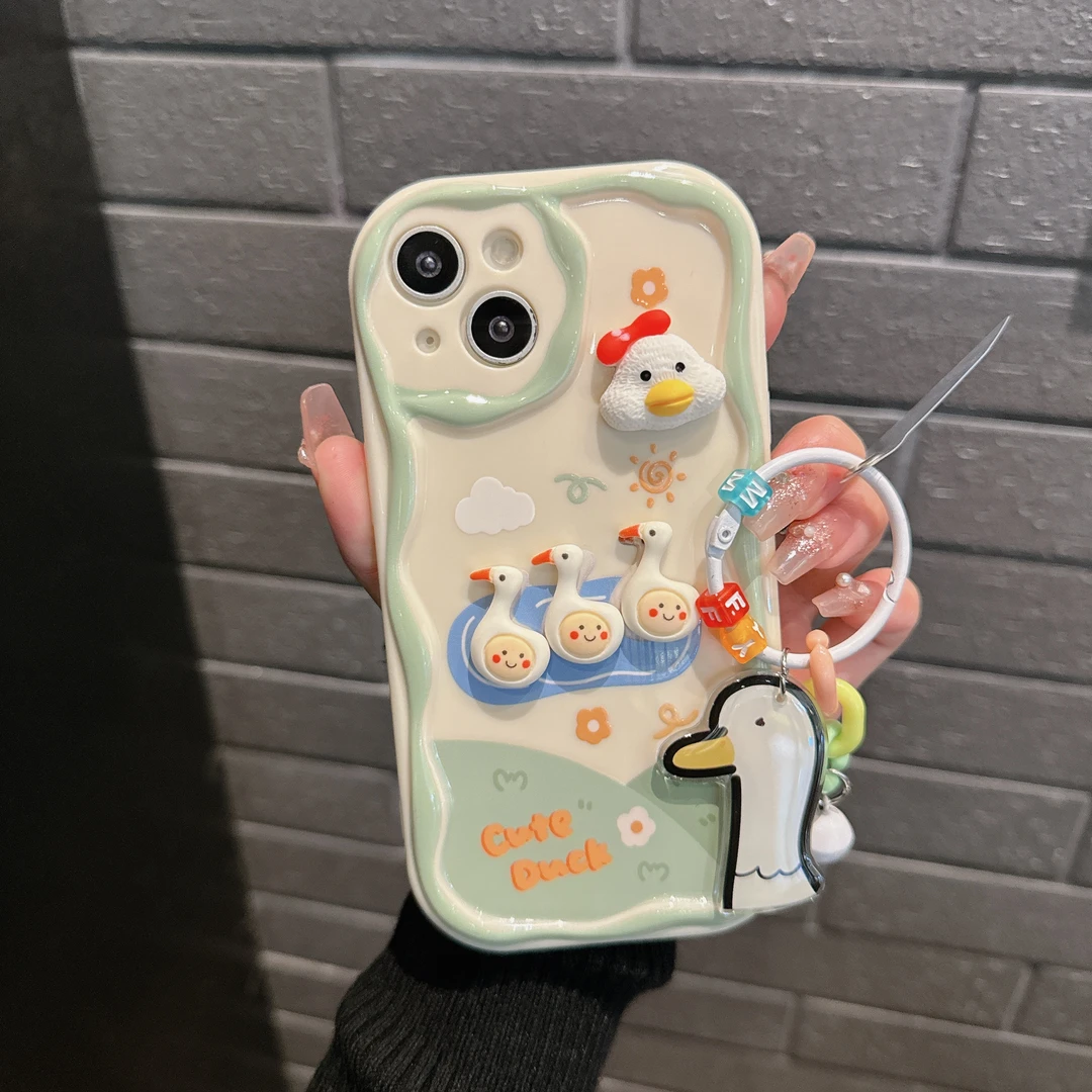 快乐三小鸭曲边纹苹果15手机壳（华为oppo小米vivo）mate60软硅胶