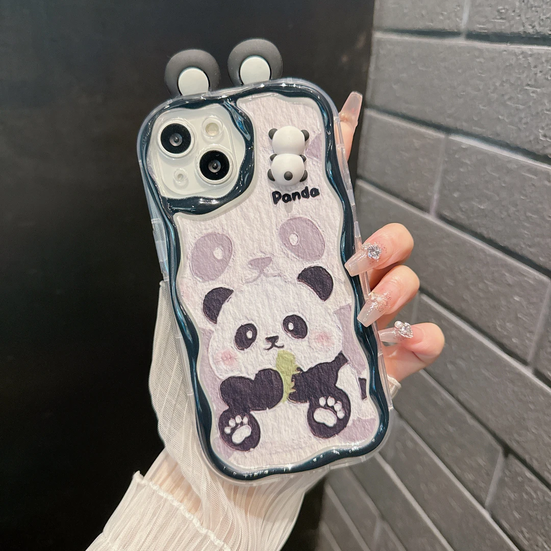 坐着熊猫曲边纹苹果15全包手机壳（华为oppo小米vivo）mate60硅胶
