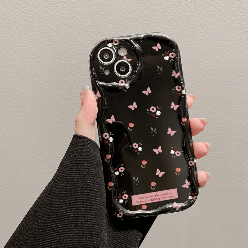 蝴蝶碎花电镀曲边纹苹果15手机壳 华为oppo小米vivo mate60