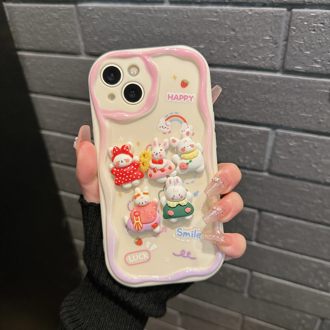 跳舞兔子可爱曲边纹苹果15手机壳（华为oppo小米vivo）mate60软硅胶