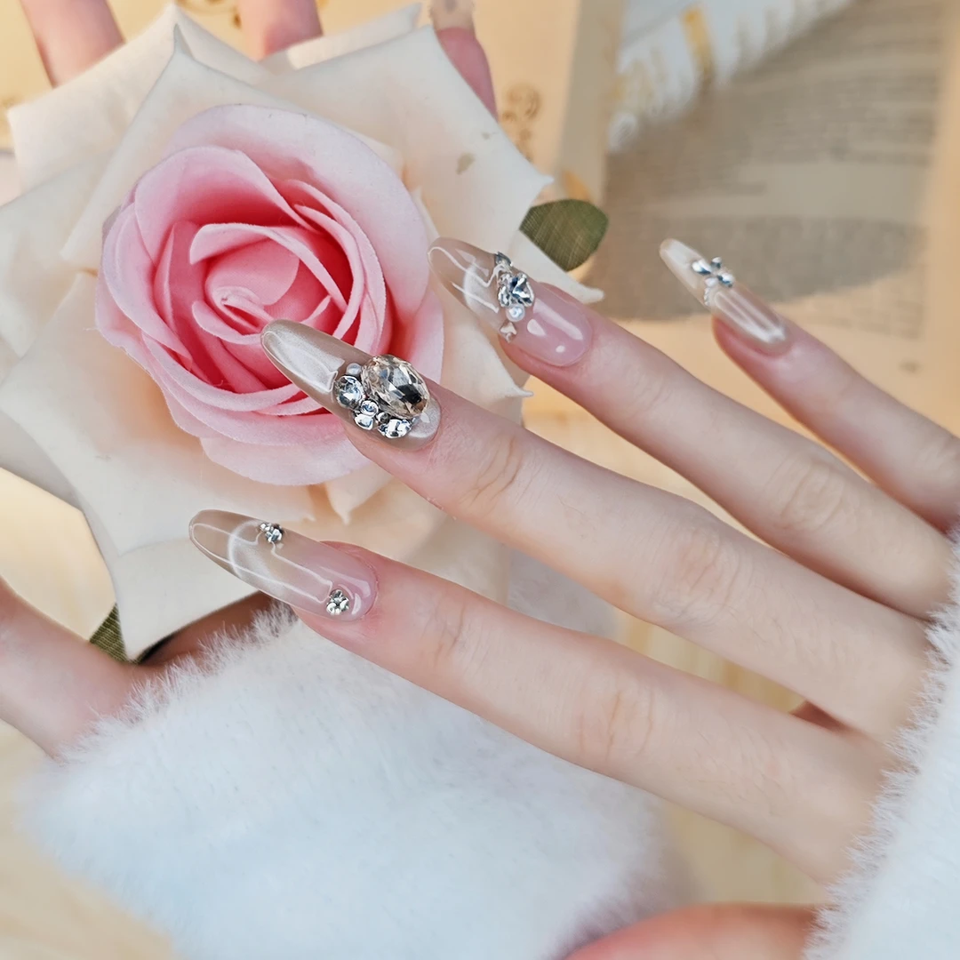 【永夜星河】ys一只柚纯手工穿戴甲气质穿戴式梯形光疗美甲