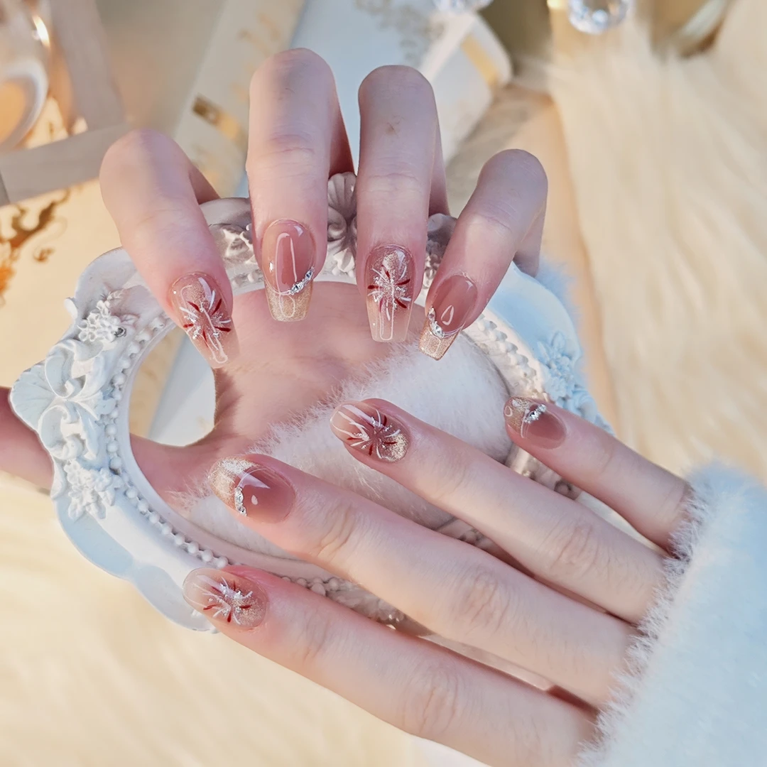 【浪漫烟花】ys一只柚纯手工穿戴甲气质穿戴式梯形光疗美甲