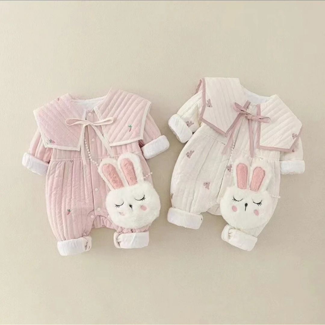 （加棉加绒）新款可爱卡通小兔棉哈衣公主风洋气新生儿宝宝冬季