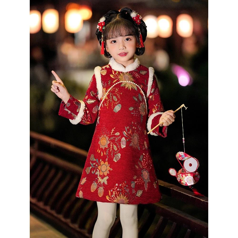 巴ʚ拉巴ʚ拉汉服女童唐装拜年服儿童过年冬装旗袍秋冬季新年衣服国