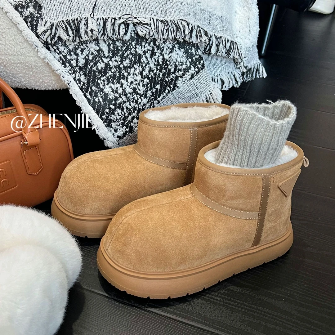 「年终清仓」大头丑萌雪地靴女冬款休闲时尚毛毛小黄豚增高棉鞋A020