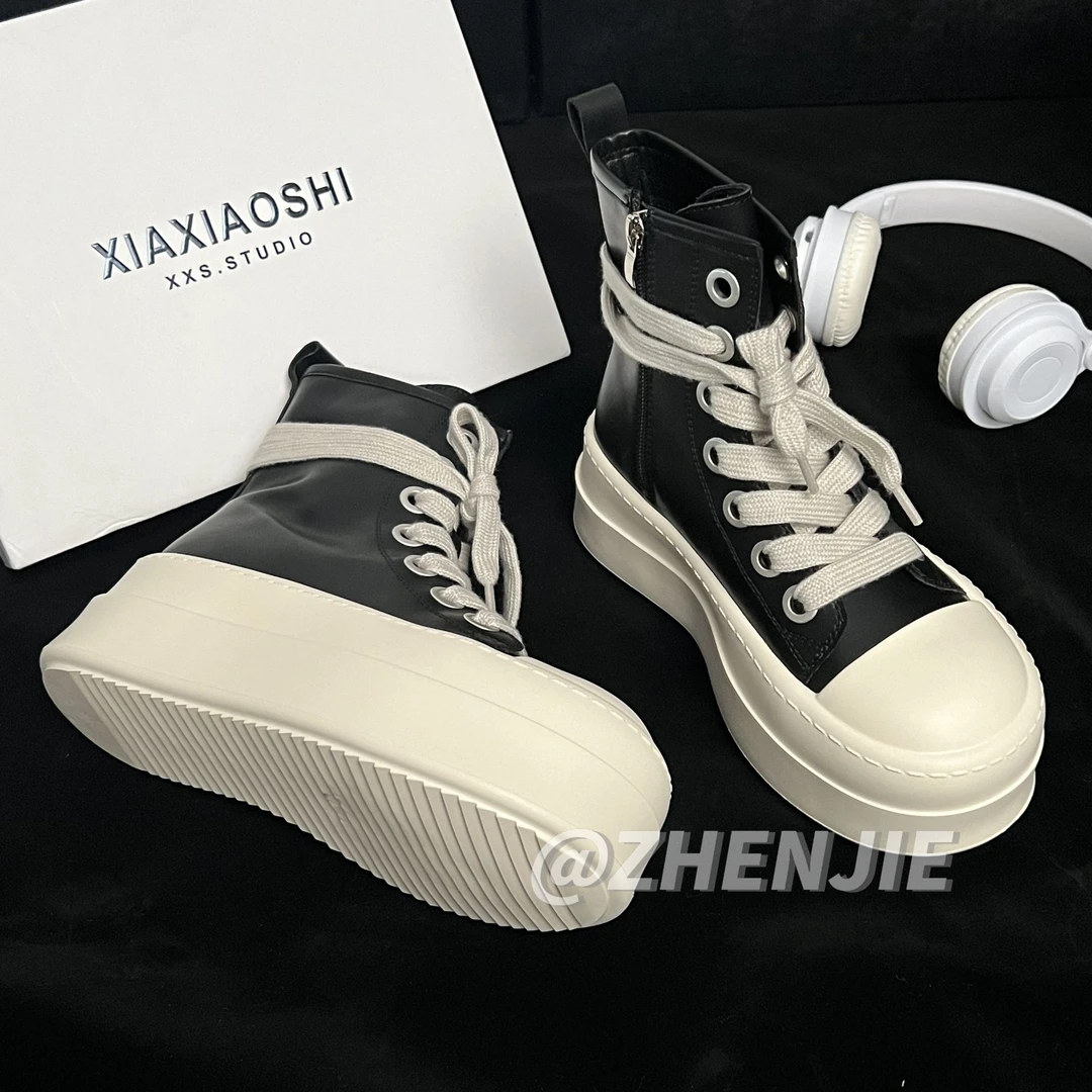「现货」啊哦高帮板鞋~时尚厚底增高小白鞋女百搭休闲短靴潮秋季