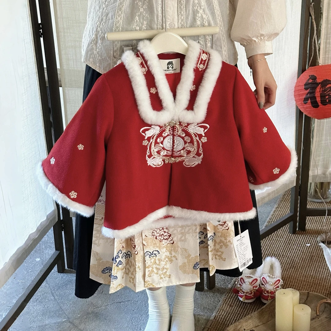 半汐月女童拜年服套装汉服马面裙加绒加厚中国风2024冬季新款古风